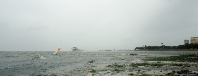 A view of the St. Pete Pier during a heavy rainstorm