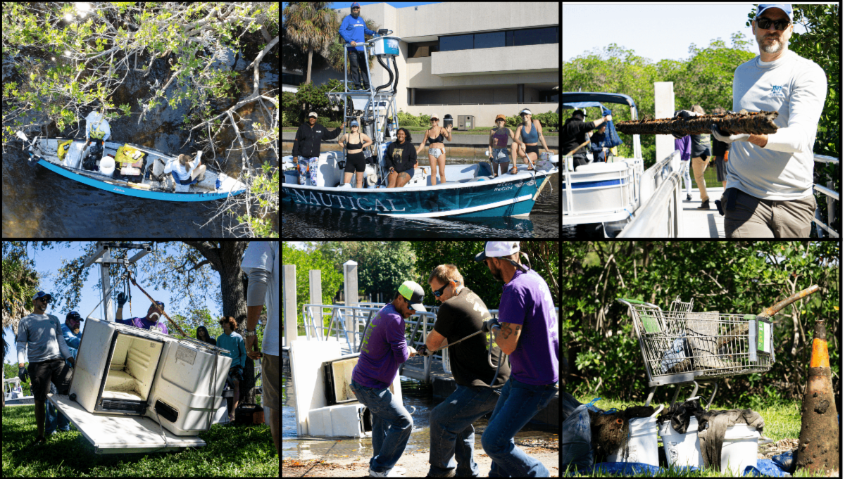 A collage of 6 photos from the Tampa Bay Ocean Sweep event.