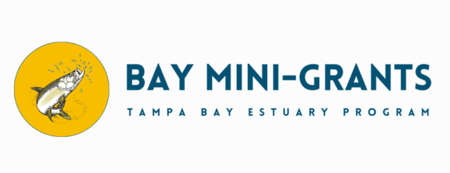 The Bay Mini-Grant logo of a tarpon fish jumping, text reads, "Bay Mini-grants, Tampa Bay Estuary Program"