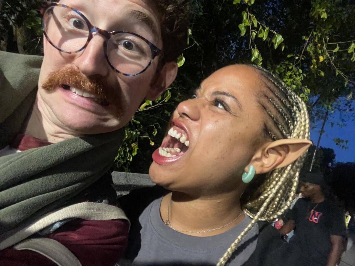 Jacob and Maria at what looks like a Halloween party where Maria is wearing fairy ears and growling.