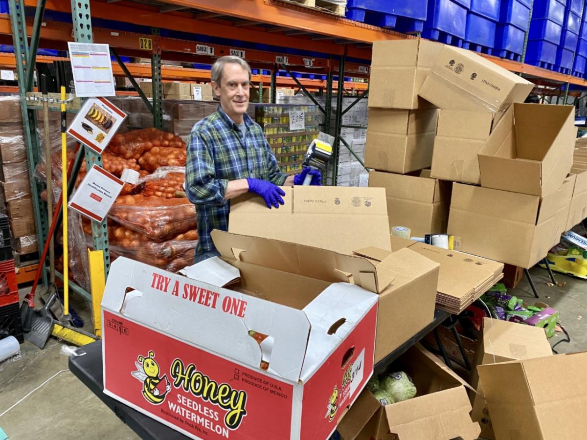 man packaging food