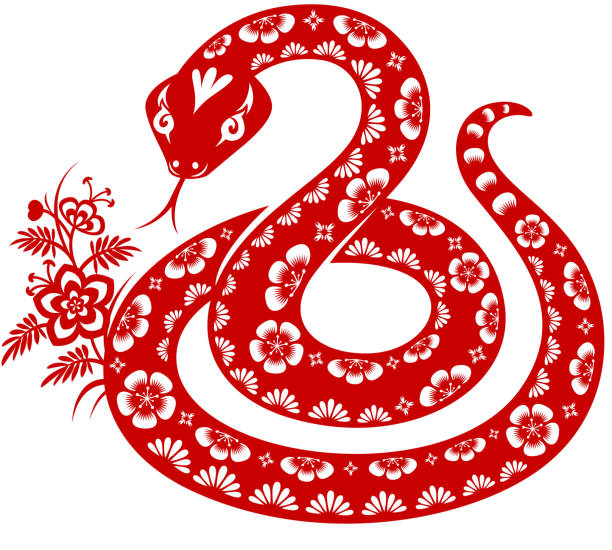 red and white graphic of a coiled snake 