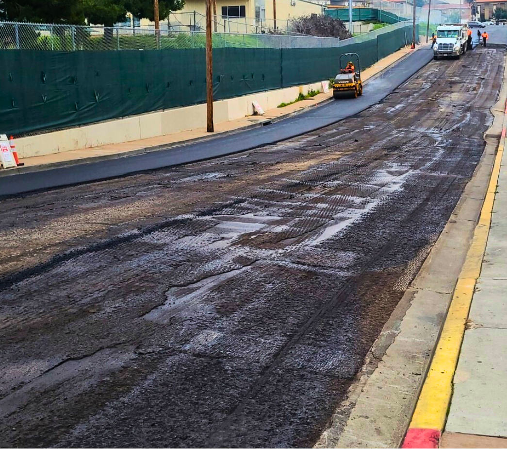 Road resurfacing in Old Town.