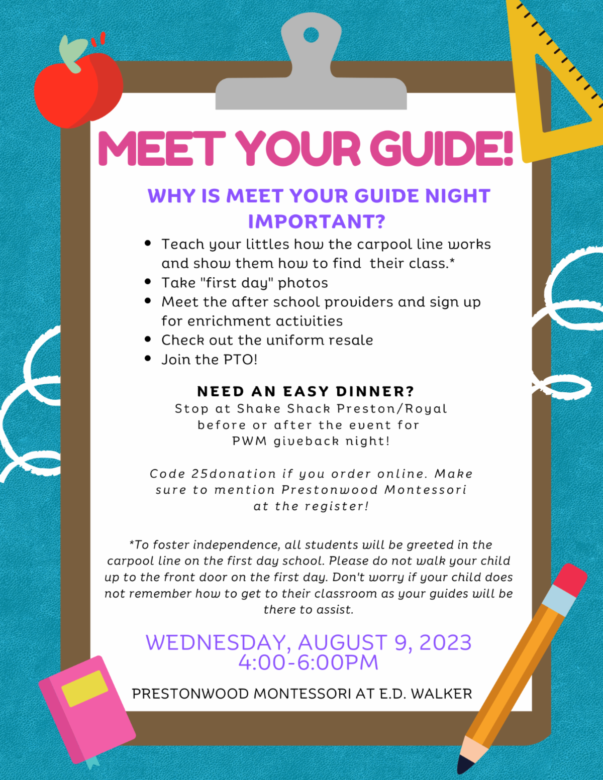 The Prestonwood Montessori Pupdate Open House 8/9/23