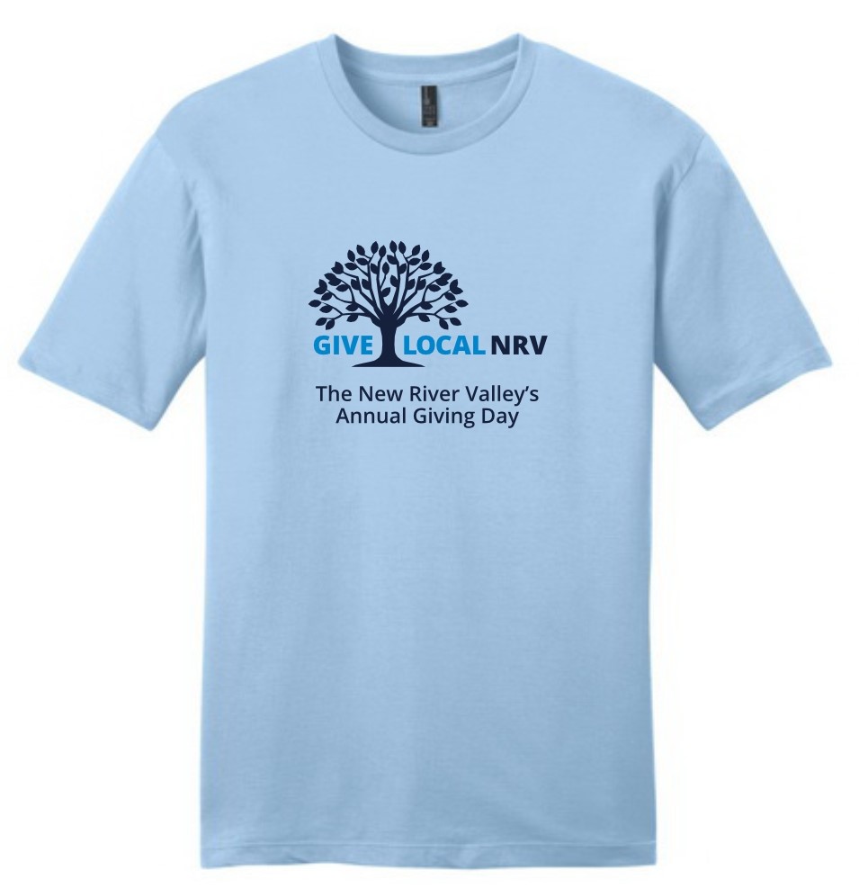 Light blue GiveLocalNRV Giving Day shirt