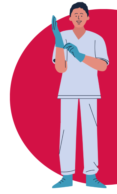 man putting glove on