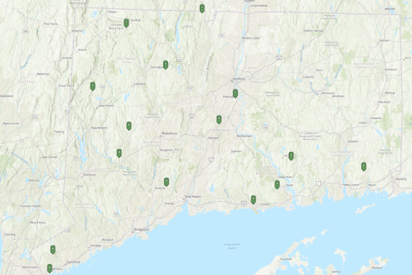 Map of Connecticut with locations of Climate Smart Land Stewardship projects