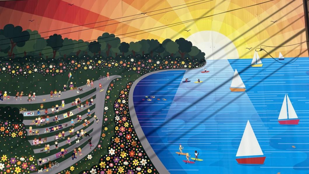 mural by Stephanie Crossen titled Summer at the Lake  