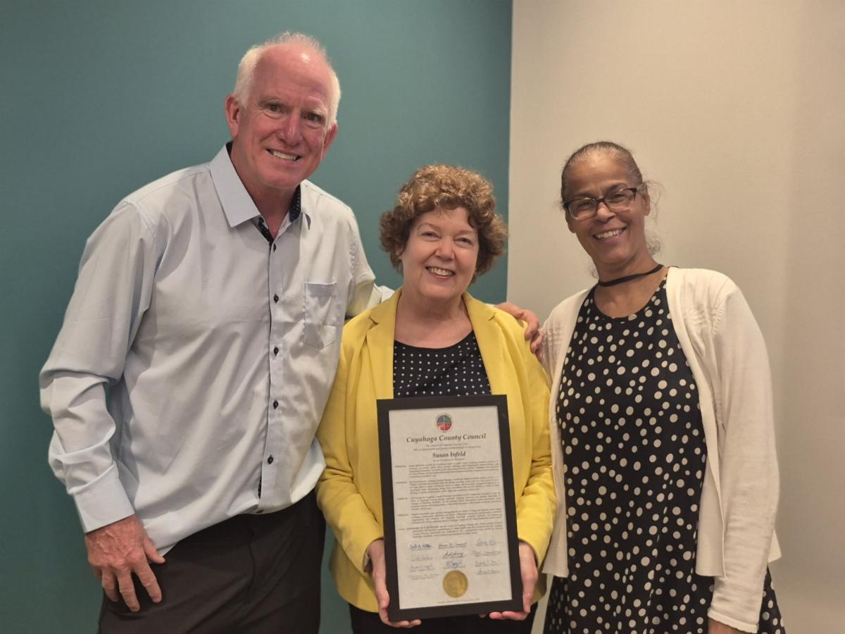 Susan Infeld with councilpersons Sweeny and Conwell 