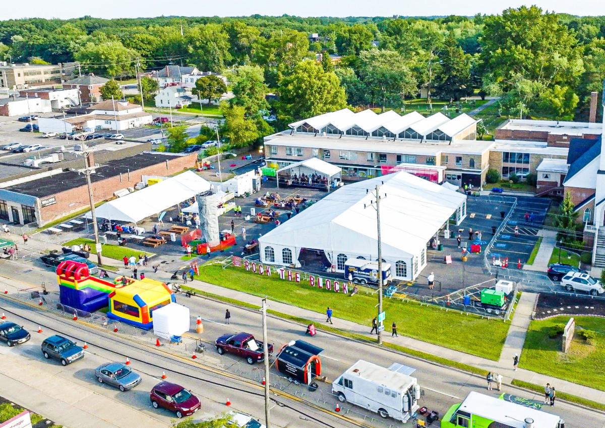 oblique aerial photo of South Euclid's Rock the Block event