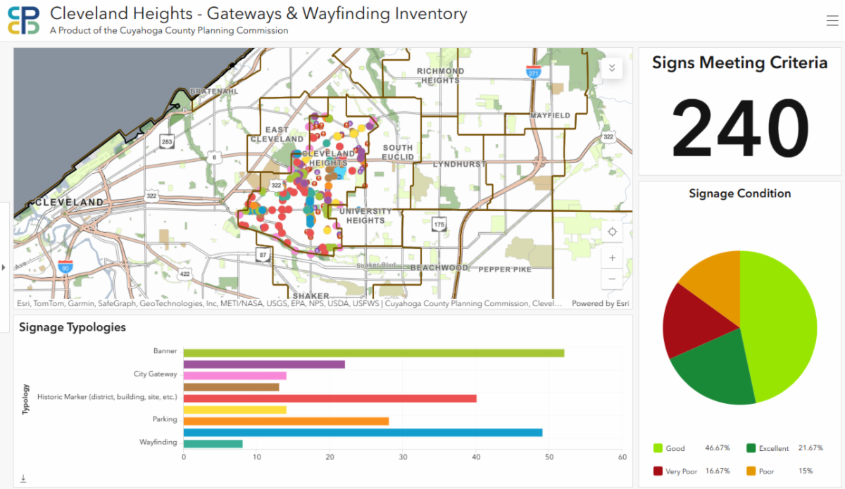Screenshot of the interactive Cleveland Heights Gateways & Wayfinding Signage Plan Inventory