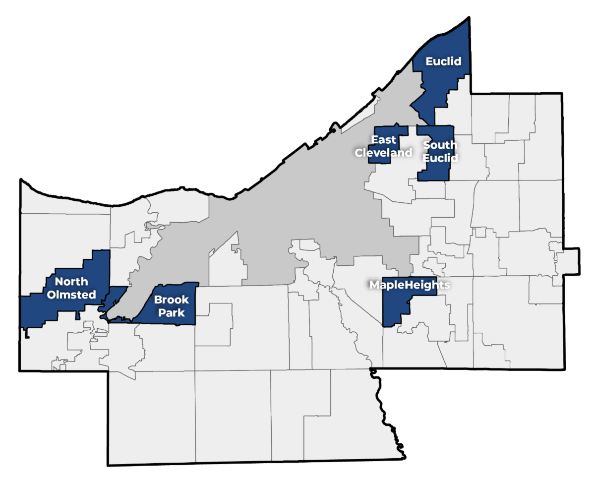 map of Cuyahoga County showing the communities participating in the Unified Zoning Code