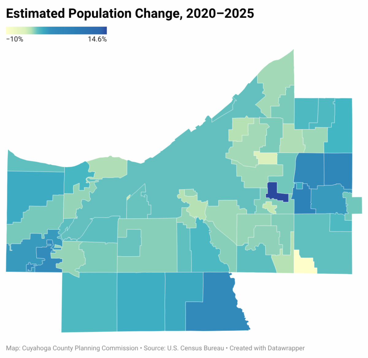 map of population change in Cuyahoga County by community