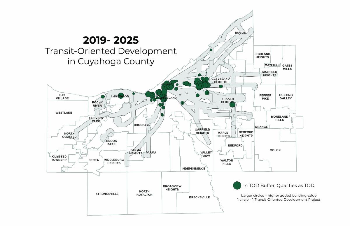 map of transit-oriented development in Cuyahoga County
