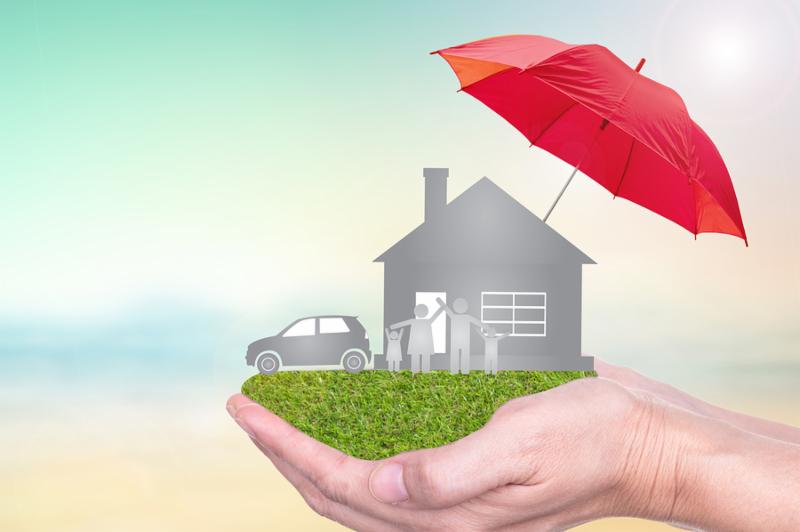 Insurance concept of car insurance life insurance home insurance to protection by umbrella.