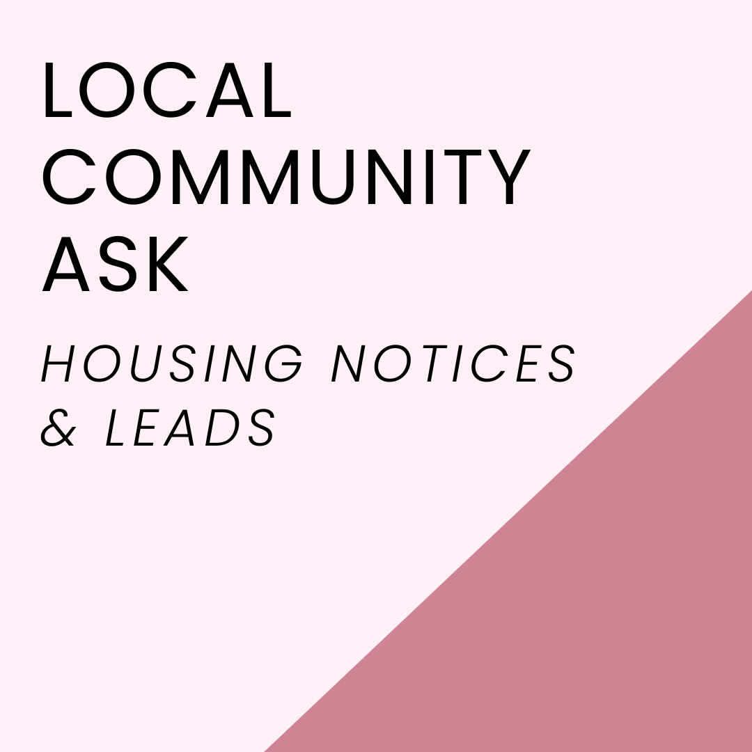 Local community ask housing notices and leads on pink background