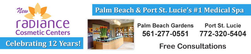New Radiance Cosmetic Centers Header with Phone numbers port st. lucie - 772-320-5404  palm beach gardens 561-277-0551