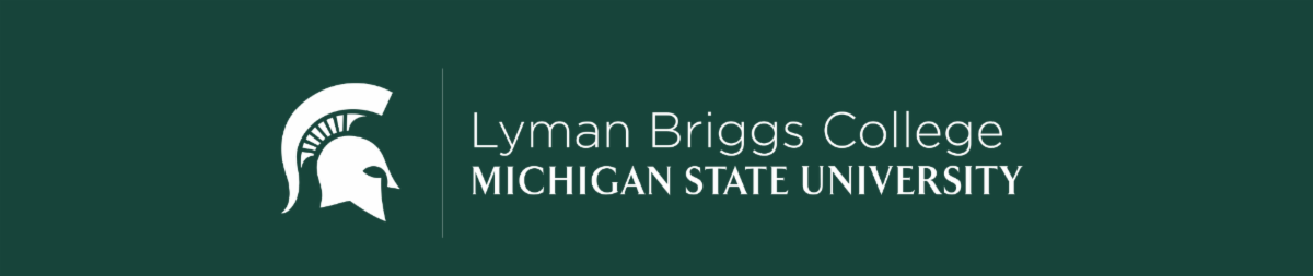 White Spartan helmet next to the wordmark for Lyman Briggs College at Michigan State University