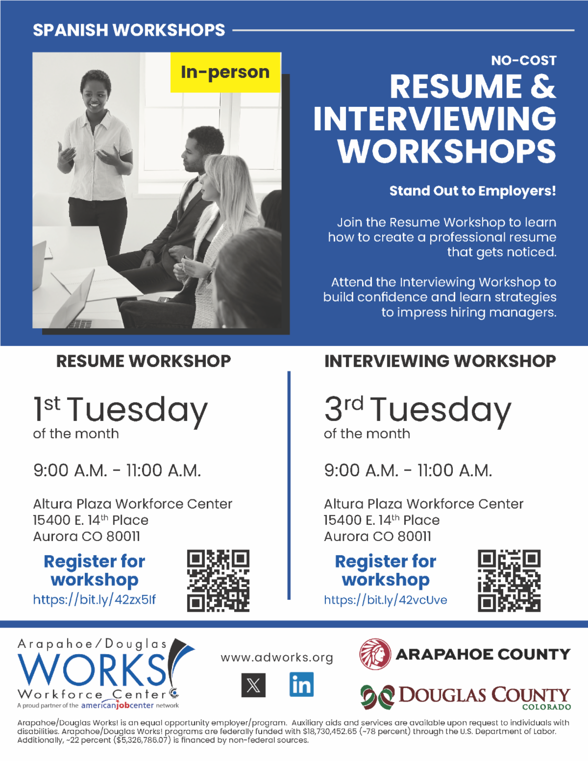 Resume and Interviewing Workshops flyer