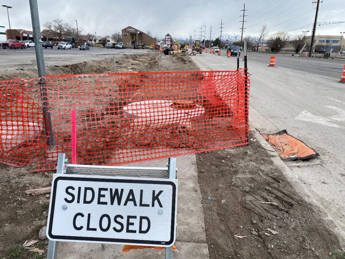 Sidewalks have been removed on the south side of 9000 South. Use the north side as an alternate route. 