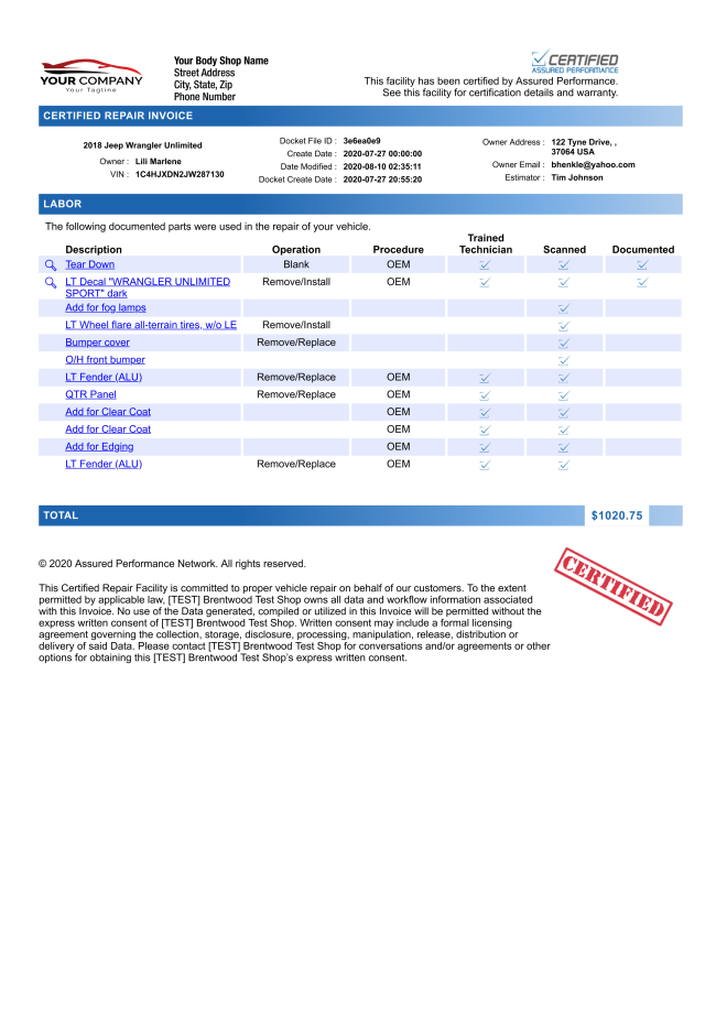 Certified Invoice Found in ShopOps!