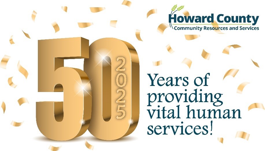 A graphic signifying 2025 marks 50 years since the start of the County's Department of Community Resources and Services.
