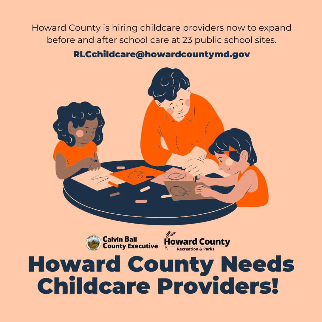 A graphic about the County's Department of Recreation & Parks' elementary school before and after care programming needing childcare providers.