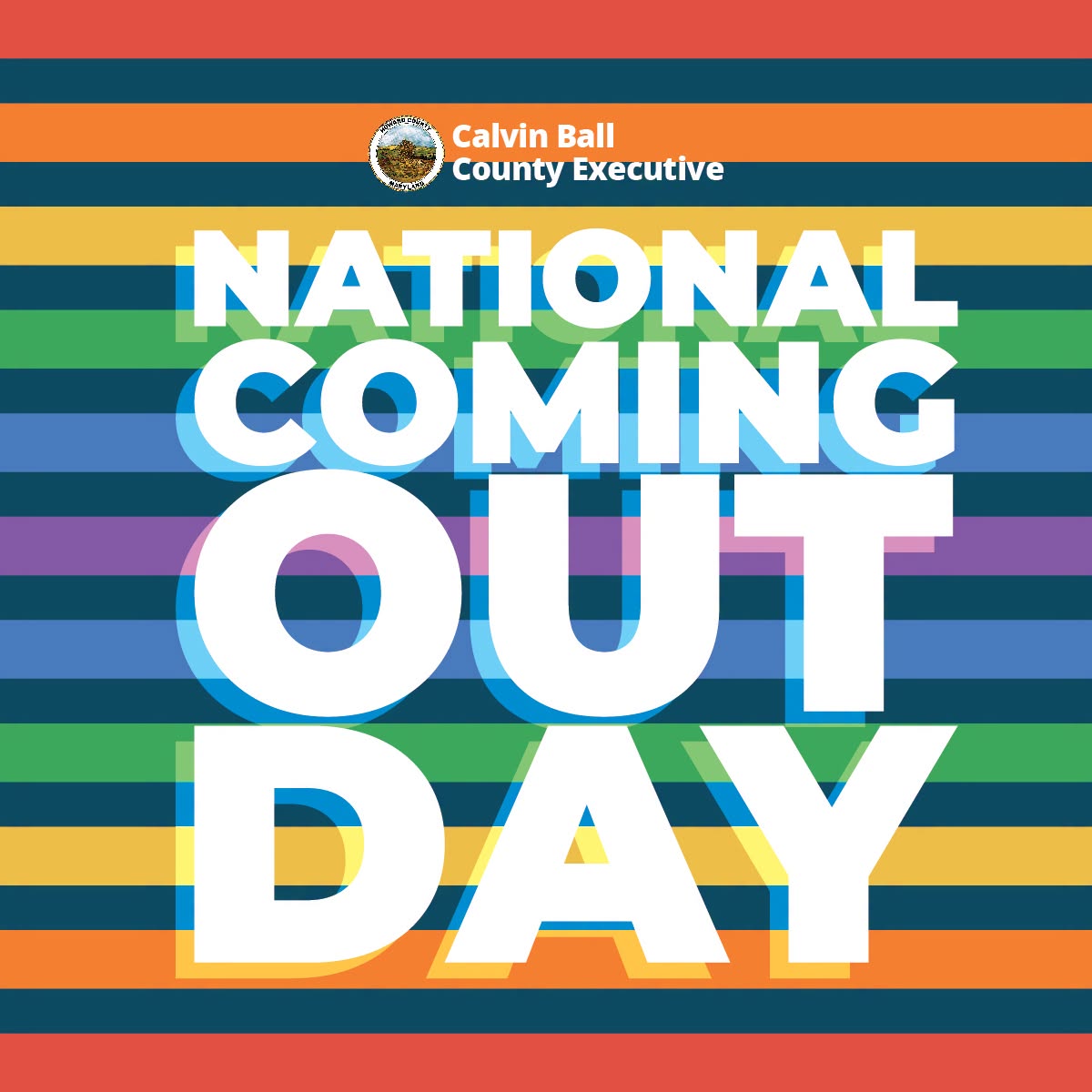 A graphic with rainbow horizontal stripes with text that reads National Coming Out Day.