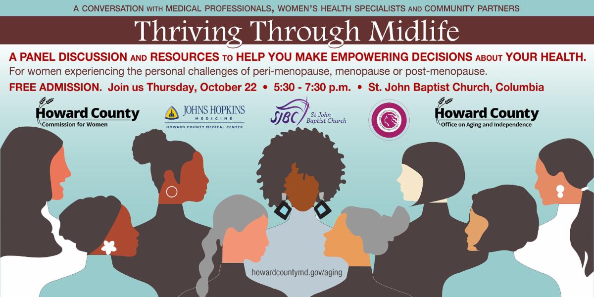 Flier promoting the County's Department of Community Resources and Services' Office on Aging and Independence's Thriving Through Midlife event on October 22 2026.