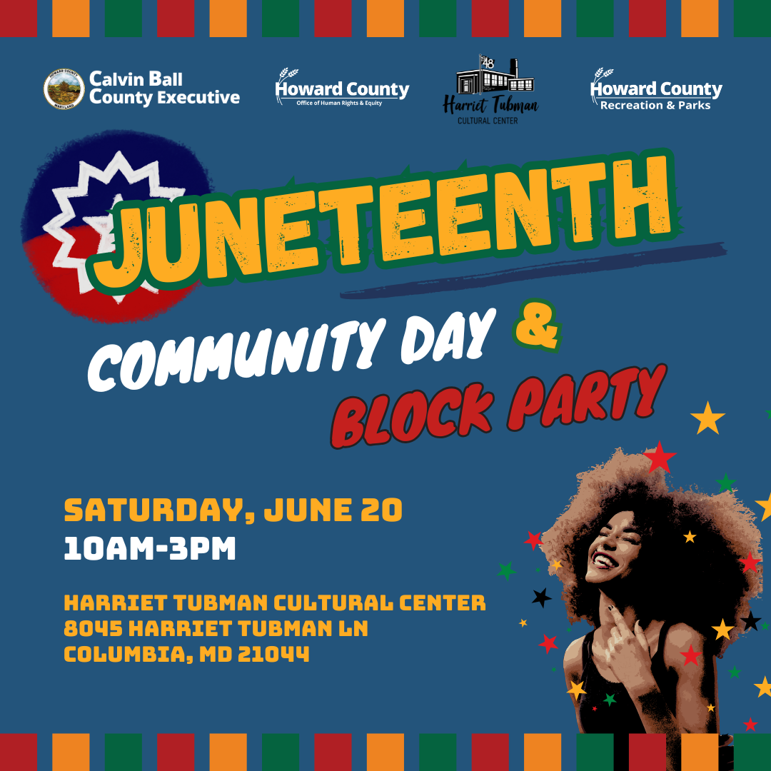 Flier promoting the County's Office of Human Rights and Equity's Juneteenth Community Day and Block Party event on June 20 2026.