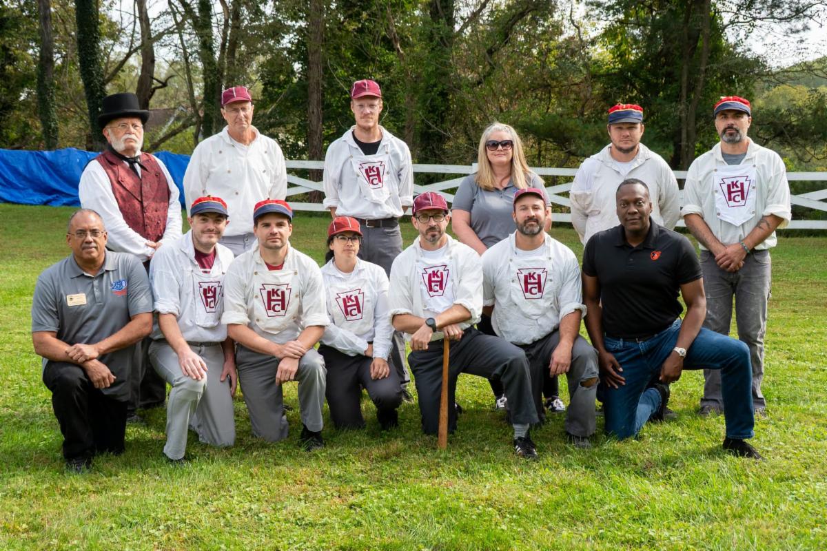 County Executive Calvin Ball posed for a photo with members of Keystone Base Ball Club of Harrisburg and County Government staff members at the County's HoCo250 Vintage Base Ball Doubleheader game.