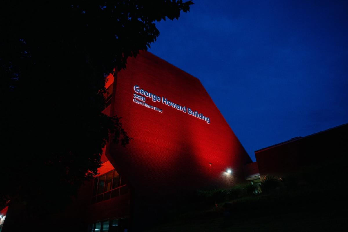 George Howard Building light up orange at night to mark Wear Orange Weekend during Gun Violence Awareness Month.