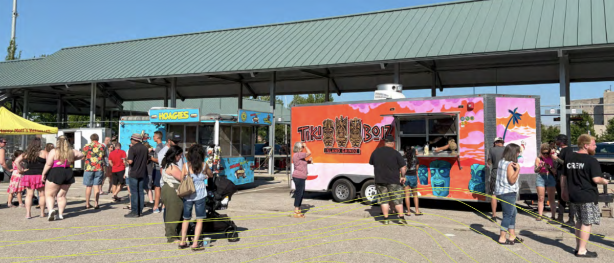 People gather to try different food trucks