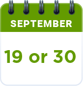 Green and white calendar icon with the text September 19 or 30