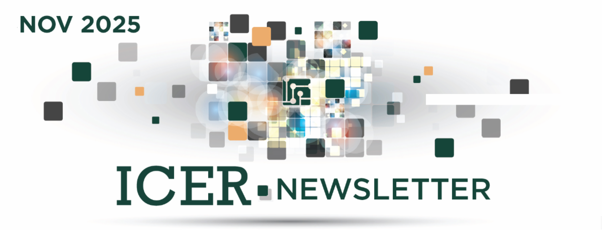 Colorful boxes surround the ICER logo with text that reads November 2025 ICER Newsletter
