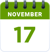 Green and white calendar icon with text that reads November 17