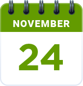 Green and white calendar icon with text that reads November 24