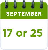 Green and white calendar icon with the text September 17 or 25