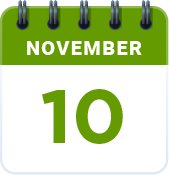Green and white calendar icon with text that reads November 10