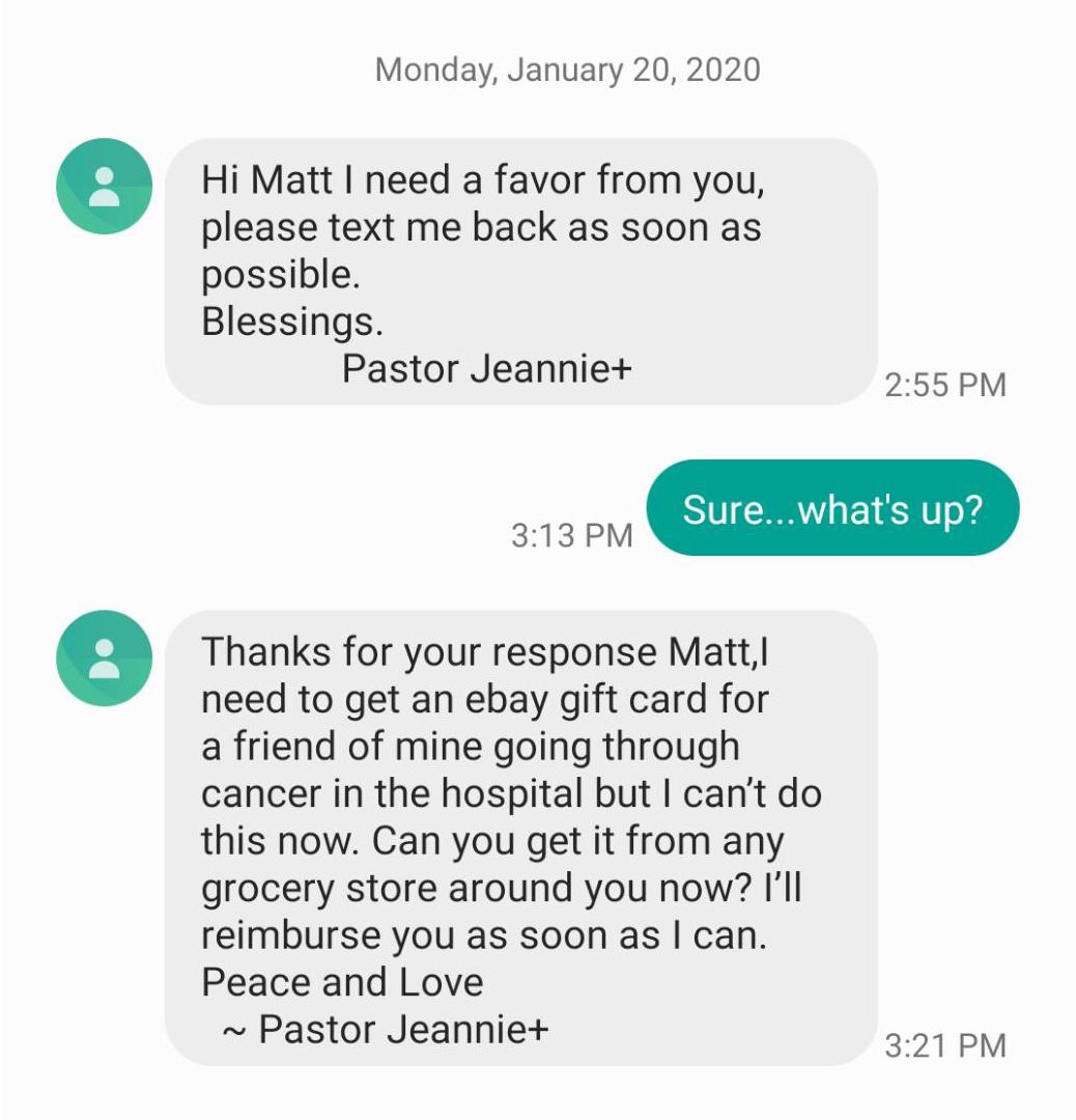 image of attempted text scam