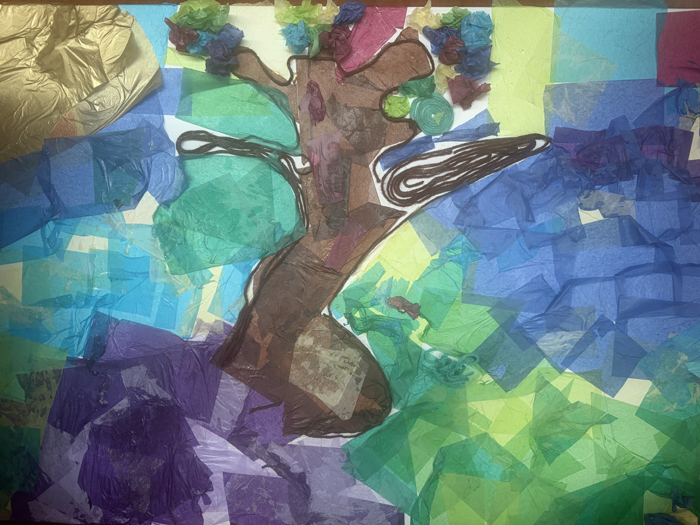On October 17, 2026, children at the Solidarity Summit created this multimedia mural, inspired by the summit’s theme, “The Resistance Will Be Beautiful.” Just as the tree’s roots crack the concrete, our voices and our hope for a fairer world creates change