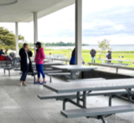 picnic tables at Sherwood Island State Park