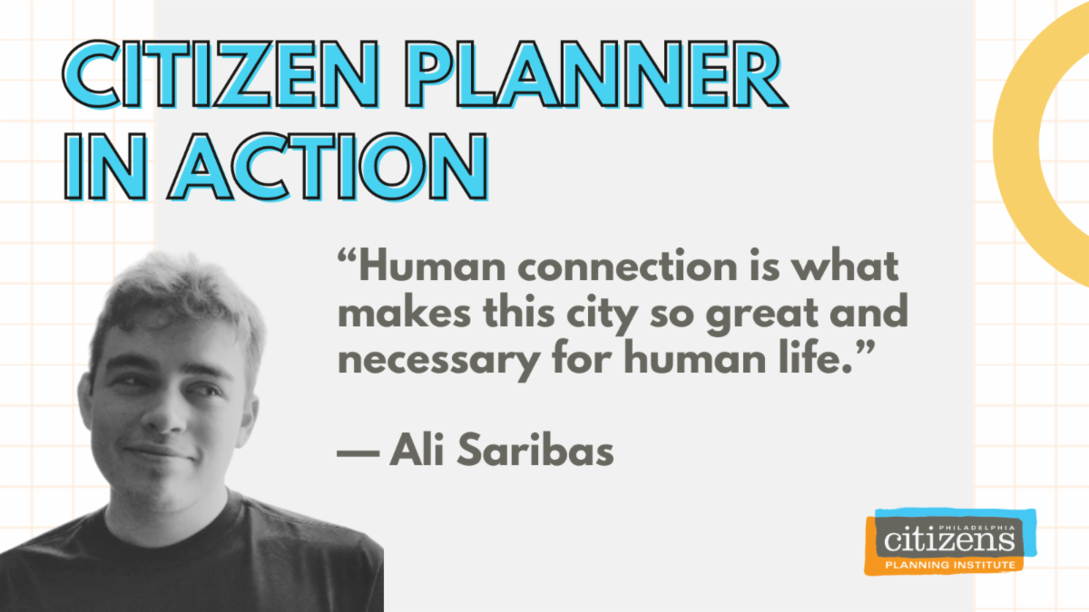 Headshot of Ali smiling with soft lighting. There's a quote from him: "Human connection is what makes this city so great and necessary for human life."