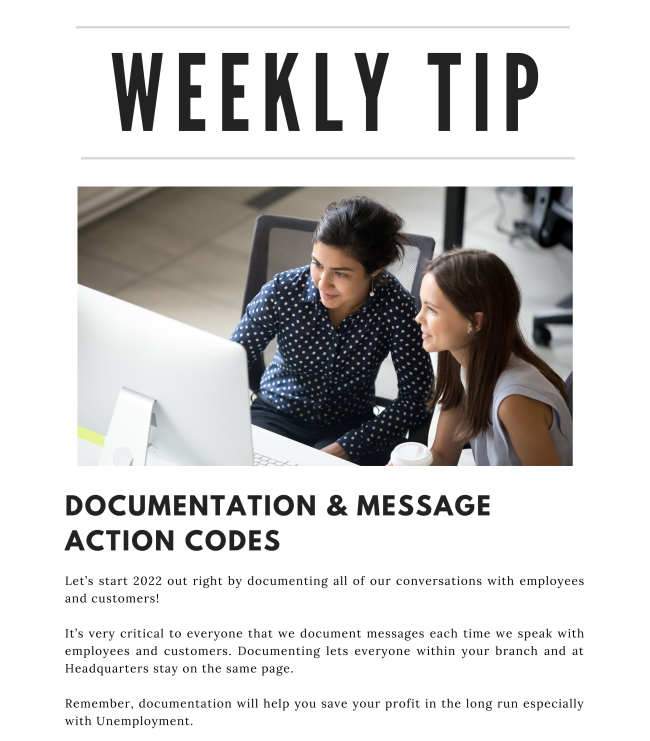 Weekly Tip: Documentation & Message Action Codes
