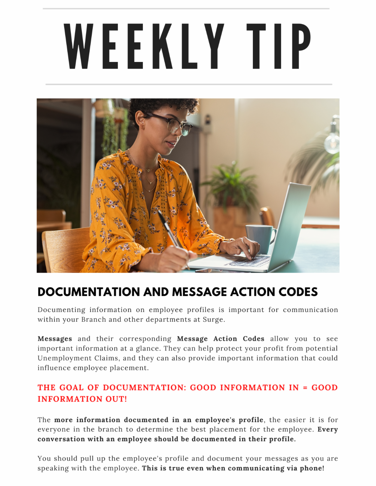 Weekly Tip: Documentation & Message Action Codes