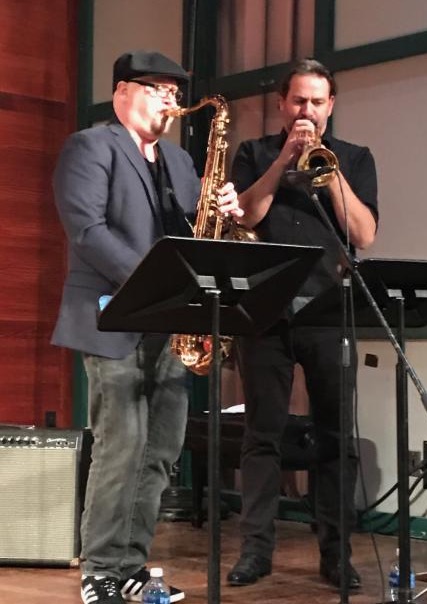 Ian Hendrickson-Smith on tenor and Marcus Parsley on trumpet playing with my Hunter students