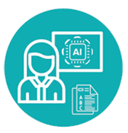 a green icon with the outline of a woman against a box that has the letters AI in it