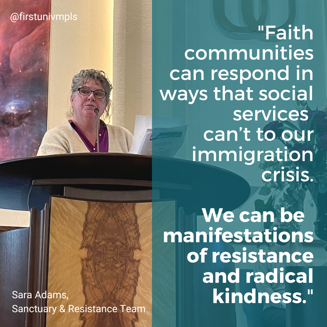 "Faith communities can respond in ways that social services can't to our immigration crisis. We can be manifestations of resistance and radical kindness." - Sara Adams