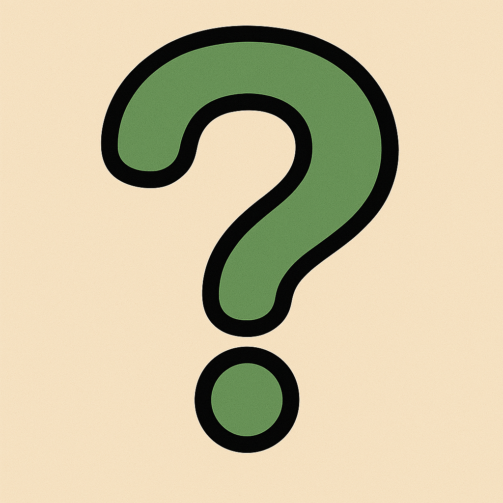 An AI-generated image of a cartoon-style green question mark