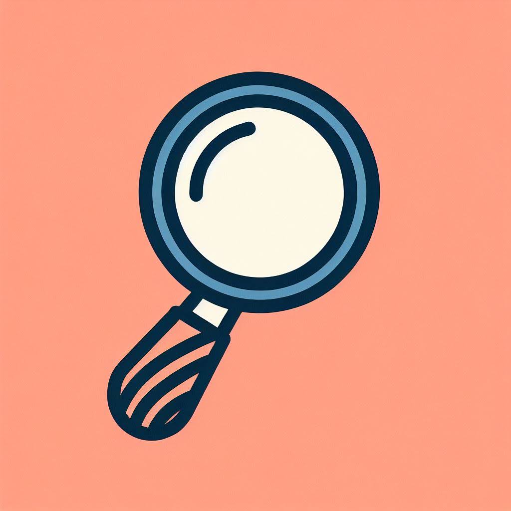 An AI-generated  clip art image of a magnifying glass, cartoon style, with an orange background